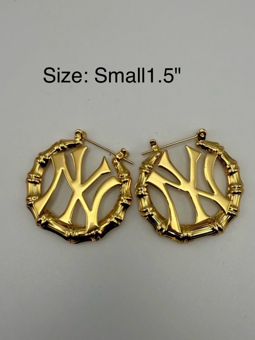 NEW "NY" 1.6” (Small) 18k GOLD PLATED LOGO BAMBOO HOOP EARRINGS